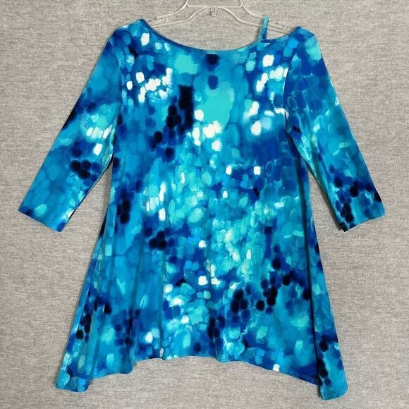 Clara Sun Woo Artsy Swing Tunic Womens XS Shades of Blue Asymmetric Cut Out Top - Picture 5 of 10